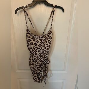 Kona Sol Leopard Print belted one piece swimsuit. Size 12-14. NWT.